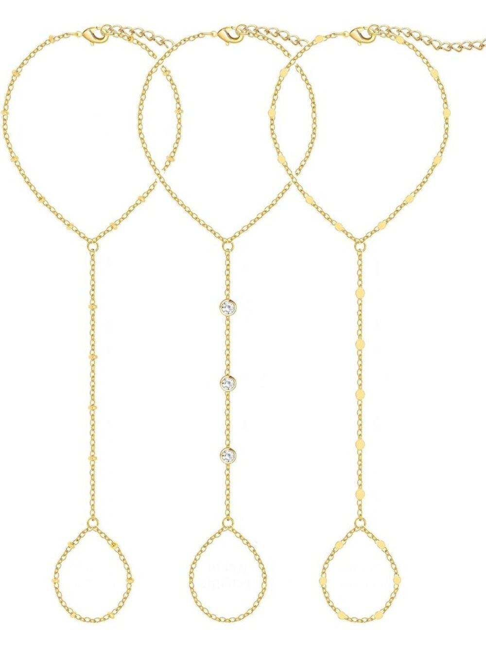 Trendy 3PCS Gold-Plated Hand Chain Bracelets Set for Women, Adjustable Stackable